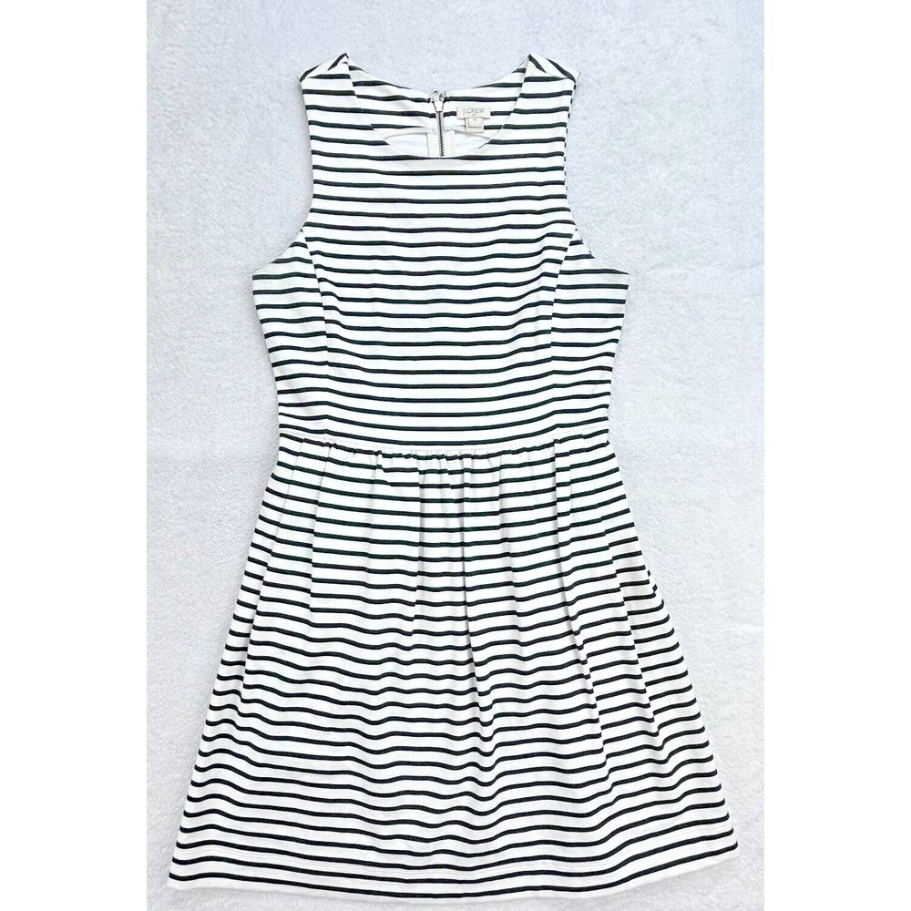J Crew A-line XS Sleeveless American White Black Striped Dress Pockets